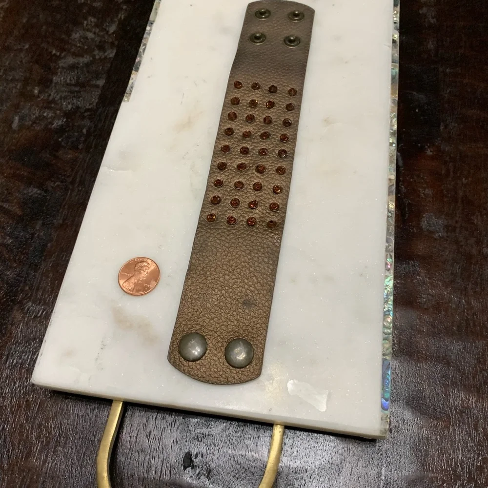 Brown leather cuff bracelet with brown rhinestones